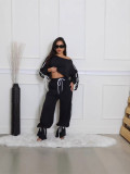 Autumn Casual Women's Solid Color Loose Webbing-Trimmed Two-Piece Pants Set