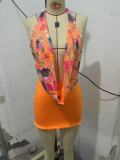 Sexy Deep V Low-Back Sequin Floral Chic Halter Neck Strappy Mini Skirt Set