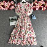 Floral V-Neck Ruffled High-Waist Slim Fit Print Maxi Dress