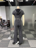 Sexy Casual Elastic Hooded Short Sleeve Two-Piece Pants Set