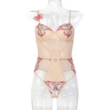 Women's Strappy Sexy Lingerie Butterfly Embroidery Bodysuit