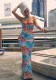 Spring-Summer Women's Sexy Contrast Print Cutout Strapless Slim Waist Long Dress