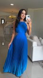Women's Fashion Chic Elegant Halter Neck Pleated Gradient Maxi Dress