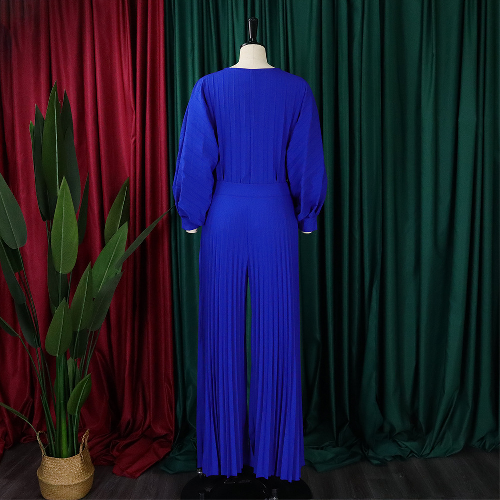 Plus Size Women Summer Loose Casual Shirt and Wide-leg Pants Two-Piece Set