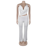 Elegant Sexy Slim Elastic Hollow Ring Halter Neck Lace-Up Jumpsuit