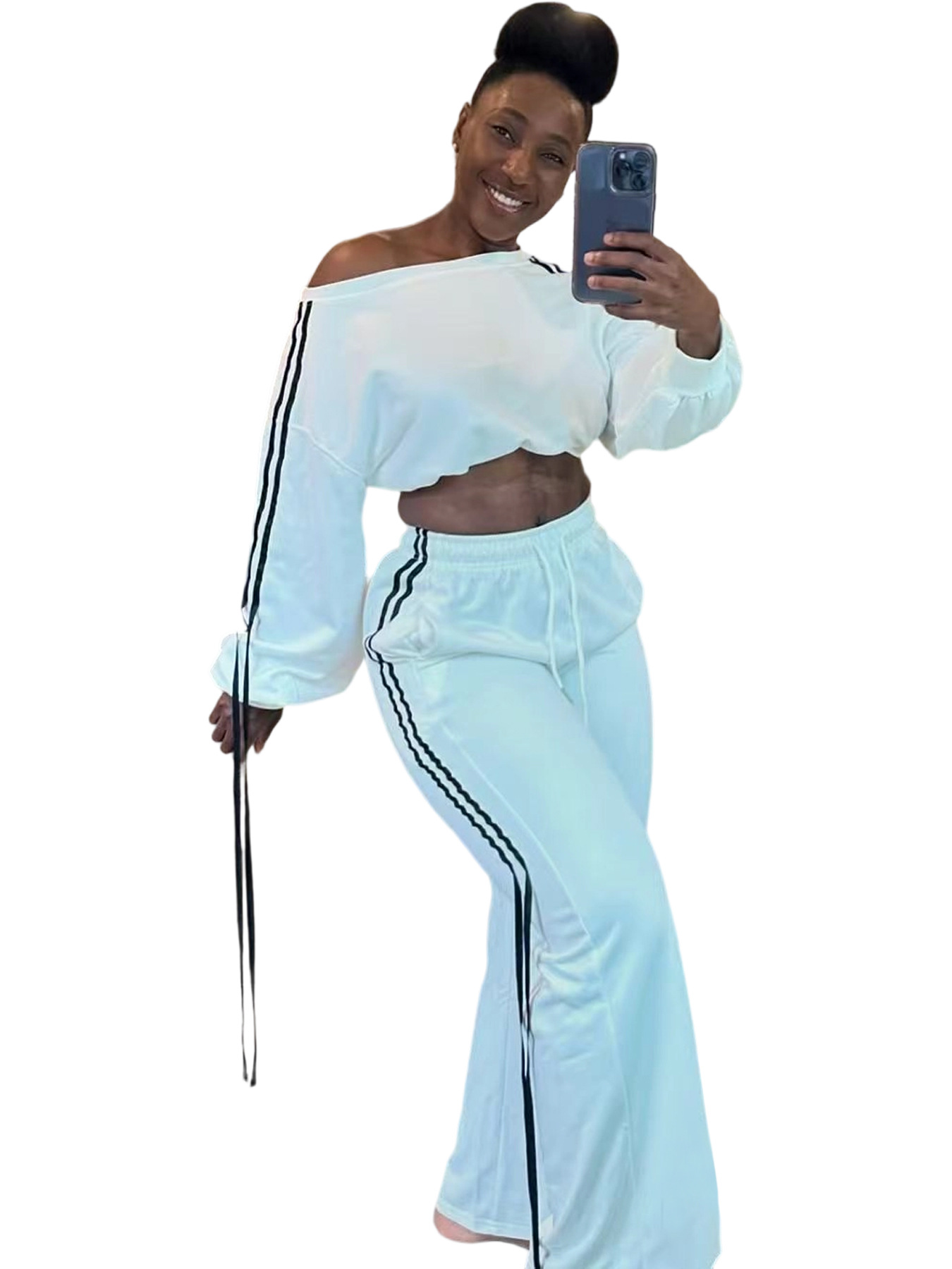 Autumn Casual Women's Solid Color Loose Webbing-Trimmed Two-Piece Pants Set