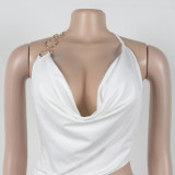 Elegant Sexy Slim Elastic Hollow Ring Halter Neck Lace-Up Jumpsuit