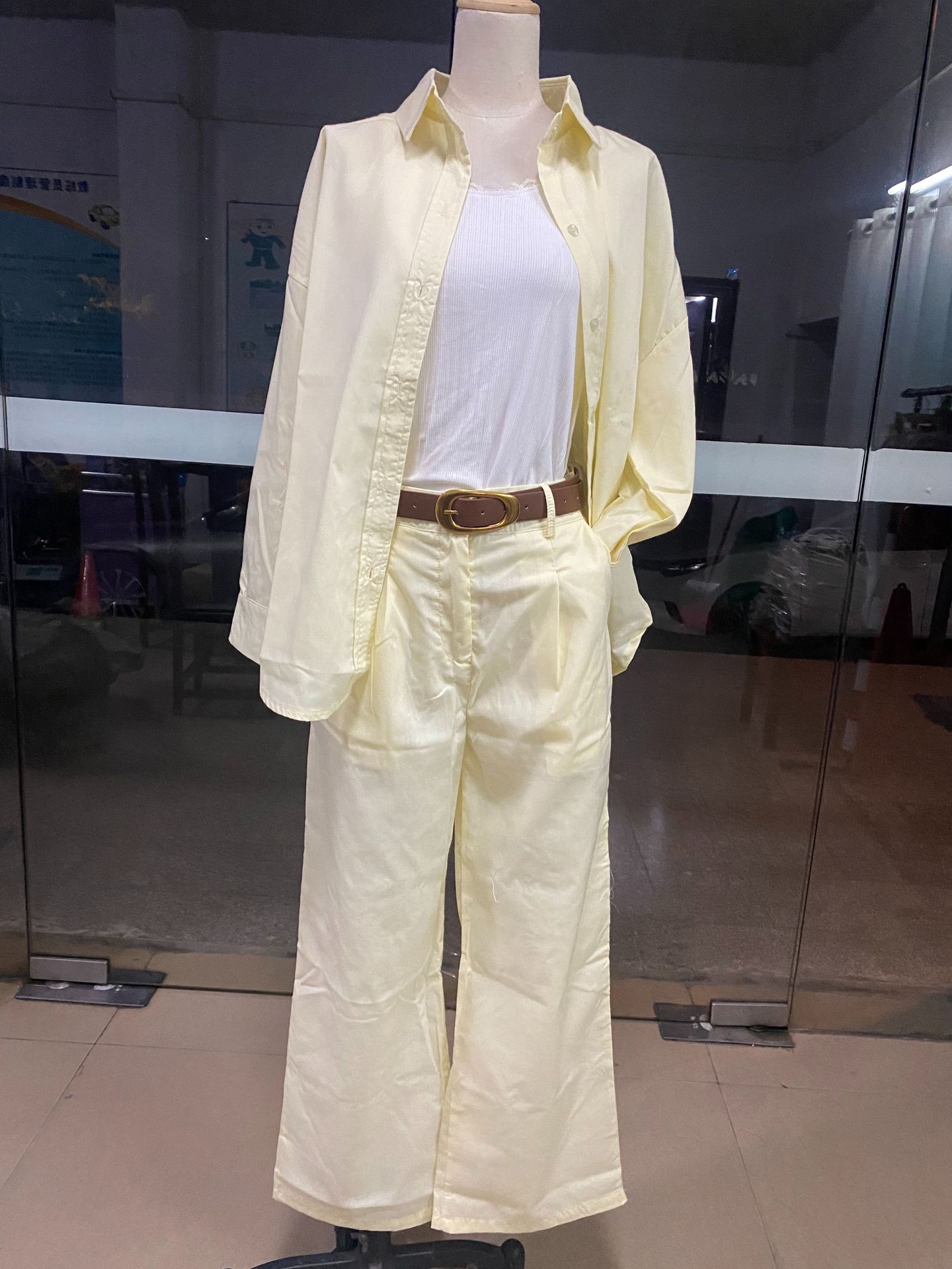 Women's Fashion Linen Solid Color Loose Long-Sleeve Blouse & Casual Pants Set