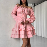 Solid Color Off Shoulder Puff Sleeve Sexy Summer Dress