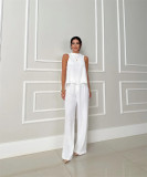 Women's Fashion Loose Sleeveless Top & Solid Color Wide-Leg Casual Pants Set