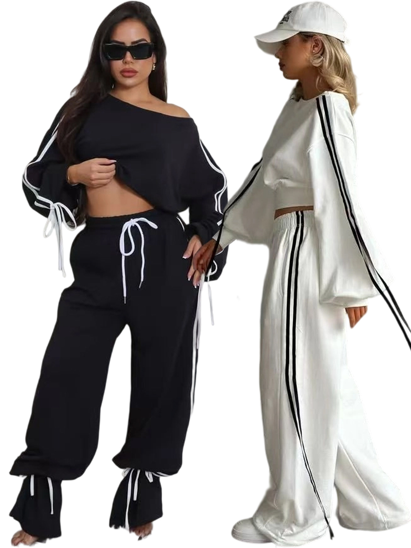 Autumn Casual Women's Solid Color Loose Webbing-Trimmed Two-Piece Pants Set