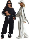 Autumn Casual Women's Solid Color Loose Webbing-Trimmed Two-Piece Pants Set
