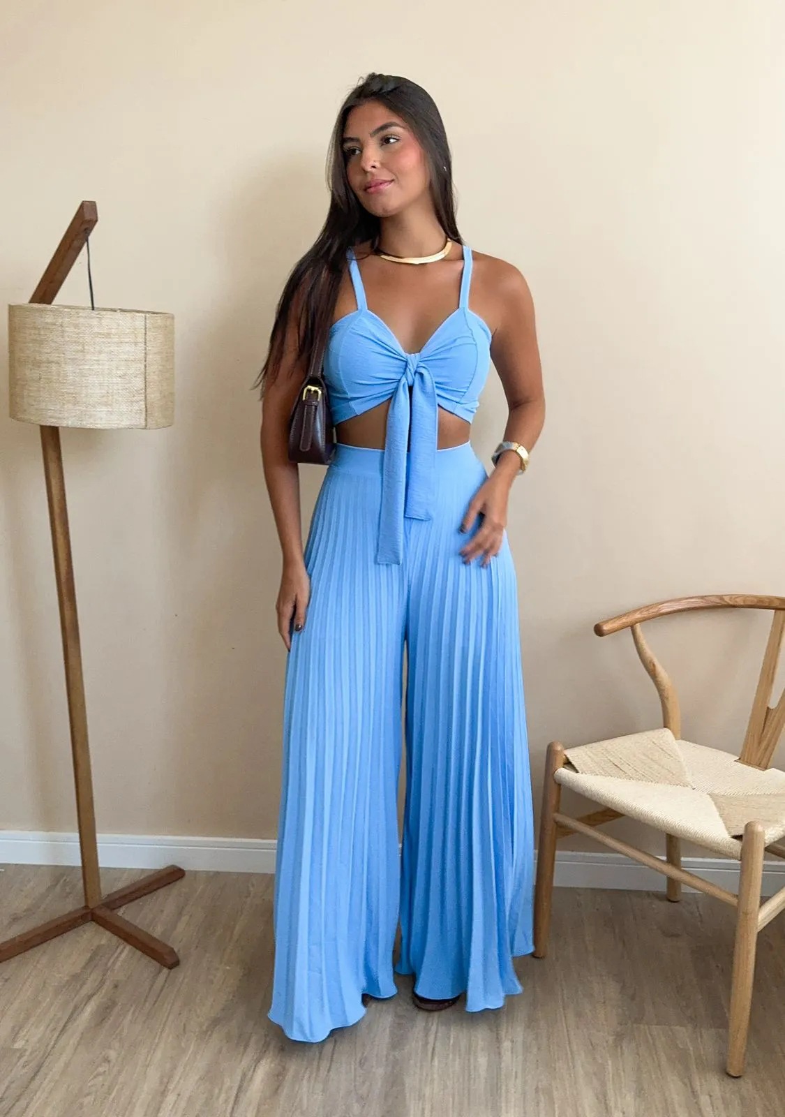 Women's Fashion Strappy Vest & Pleated Loose Wide-Leg Pants Set