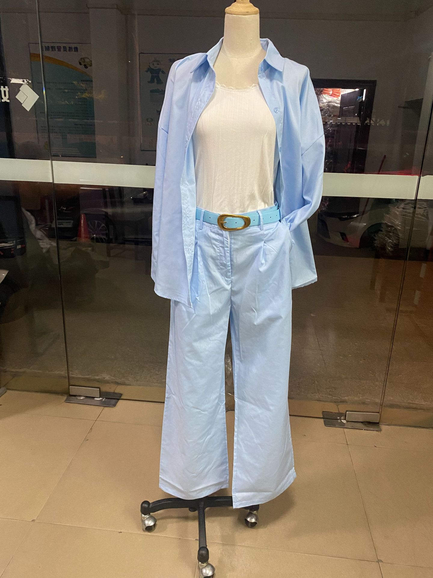 Women's Fashion Linen Solid Color Loose Long-Sleeve Blouse & Casual Pants Set