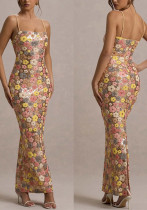 Spring-Summer Strappy Sequin-Embellished Casual Party Slim Long Dress