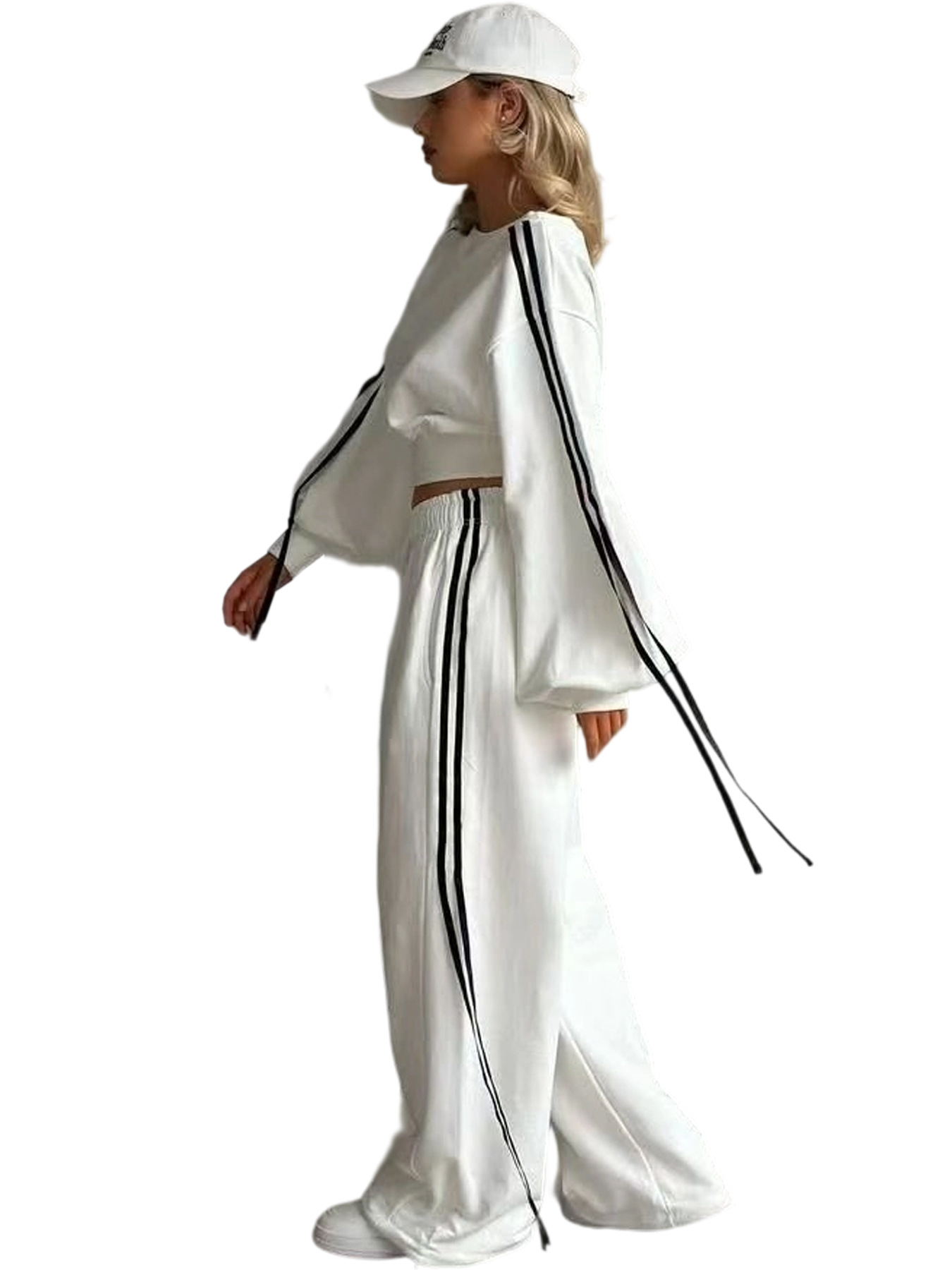Autumn Casual Women's Solid Color Loose Webbing-Trimmed Two-Piece Pants Set