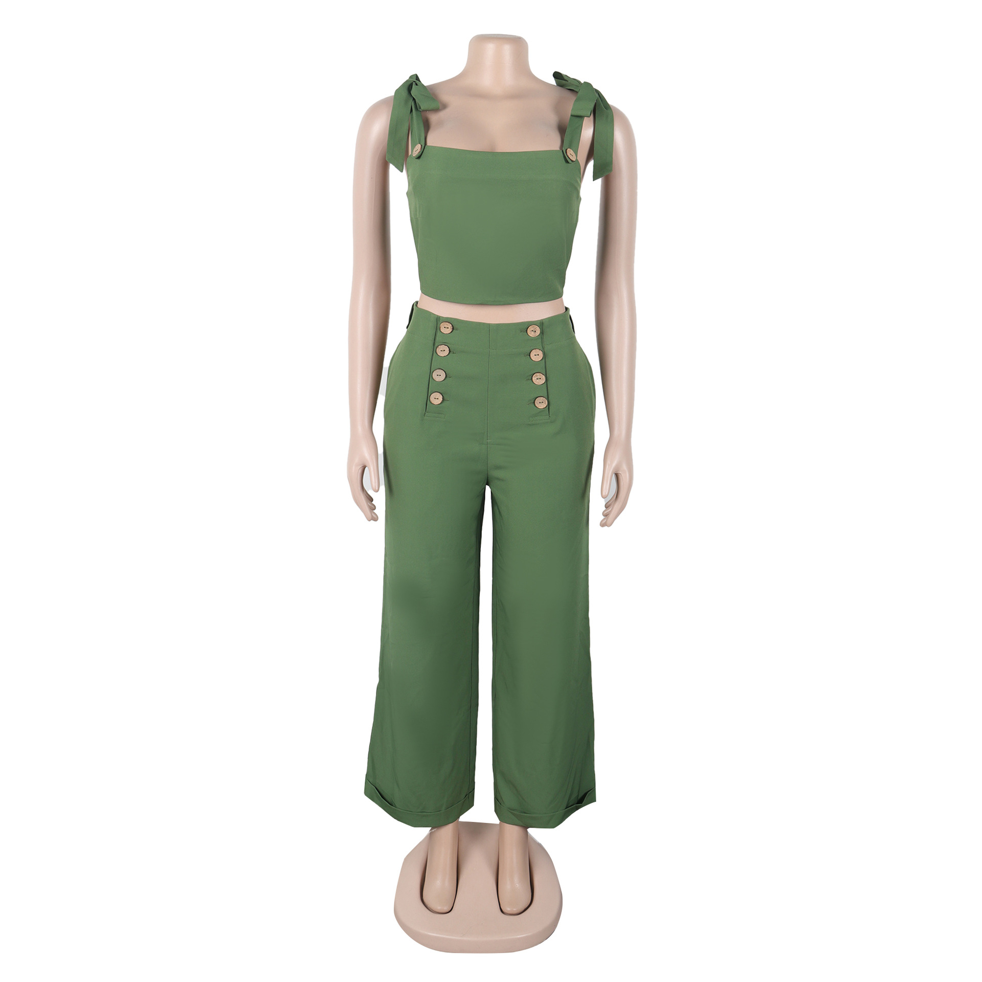 Elegant Career Strap Wide-Leg Two-Piece Pants Set