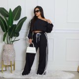 Autumn Casual Women's Solid Color Loose Webbing-Trimmed Two-Piece Pants Set