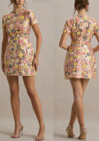 Spring-Summer Sequin-Embellished Round-Neck Casual Party Short Dress