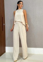 Women's Fashion Loose Sleeveless Top & Solid Color Wide-Leg Casual Pants Set Women's Fashion Loose Sleeveless Top & Solid Color Wide-Leg Casual Pants Set