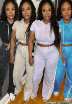 Sexy Casual Elastic Hooded Short Sleeve Two-Piece Pants Set