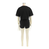 Bow-Tie Lace-Up Sports Casual Short-Sleeved Shorts Set