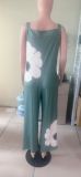 Women Summer Print Retro Sleeveless Jumpsuit