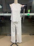 Women's Fashion Loose Sleeveless Top & Solid Color Wide-Leg Casual Pants Set