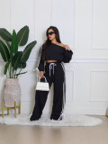 Autumn Casual Women's Solid Color Loose Webbing-Trimmed Two-Piece Pants Set