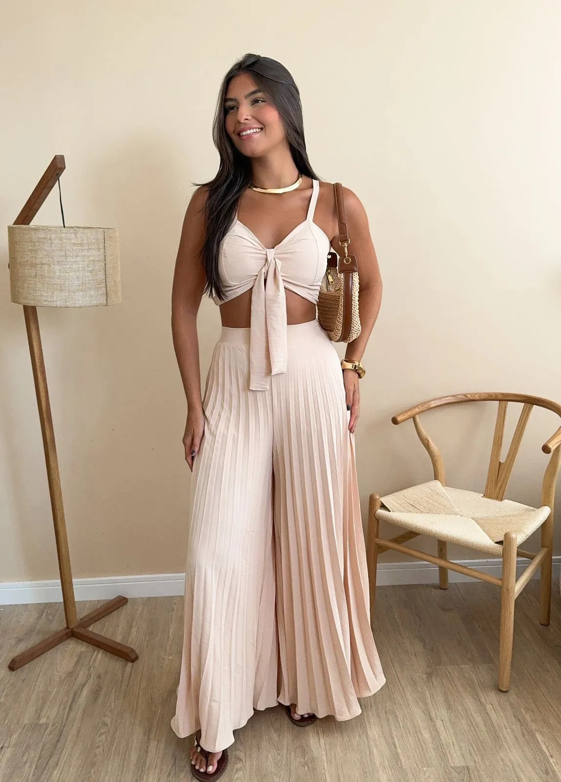 Women's Fashion Strappy Vest & Pleated Loose Wide-Leg Pants Set