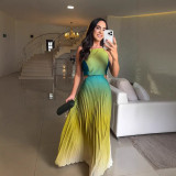Women's Fashion Chic Elegant Halter Neck Pleated Gradient Maxi Dress