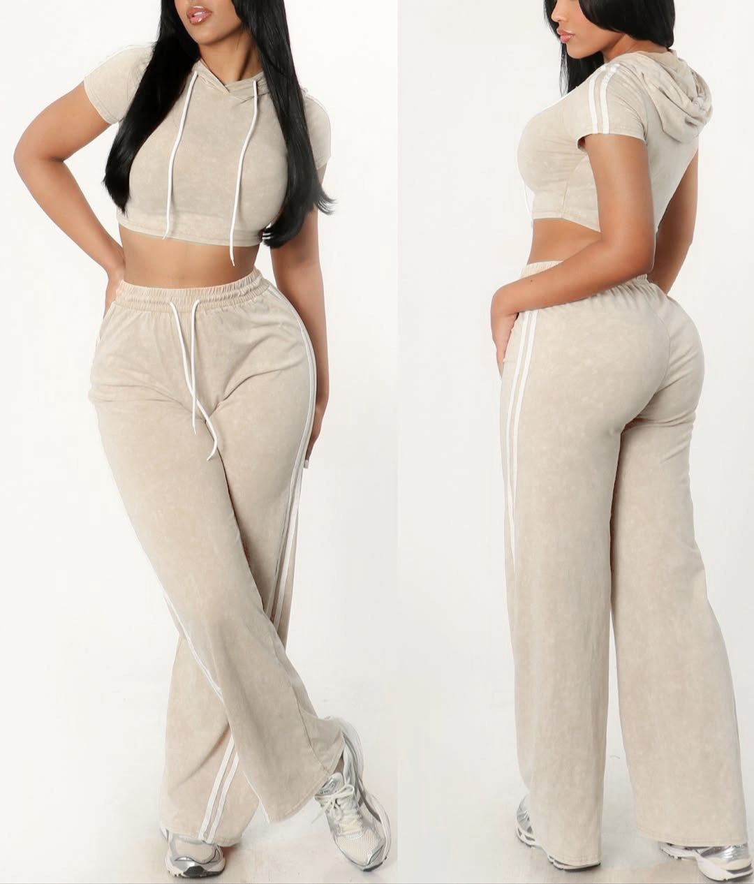 Sexy Casual Elastic Hooded Short Sleeve Two-Piece Pants Set