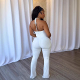 Elegant Sexy Slim Elastic Hollow Ring Halter Neck Lace-Up Jumpsuit