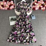 Floral V-Neck Ruffled High-Waist Slim Fit Print Maxi Dress