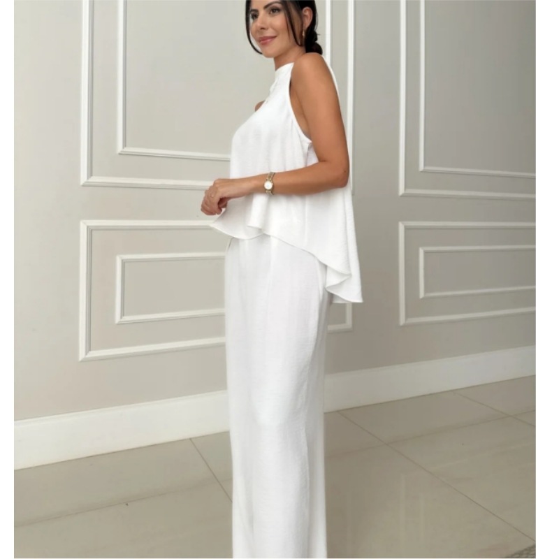 Women's Fashion Loose Sleeveless Top & Solid Color Wide-Leg Casual Pants Set