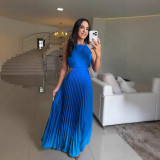 Women's Fashion Chic Elegant Halter Neck Pleated Gradient Maxi Dress