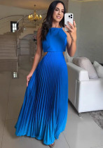 Women's Fashion Chic Elegant Halter Neck Pleated Gradient Maxi Dress
