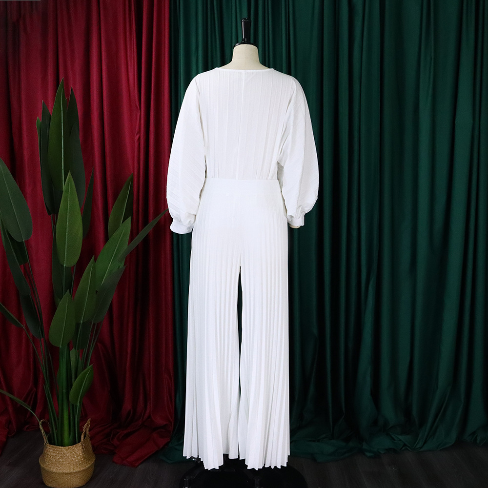 Plus Size Women Summer Loose Casual Shirt and Wide-leg Pants Two-Piece Set