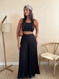 Women's Fashion Strappy Vest & Pleated Loose Wide-Leg Pants Set
