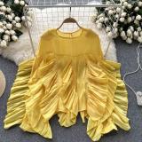 Irregular Ruffled Long-Sleeve Chiffon Blouse Autumn Loose Shirt
