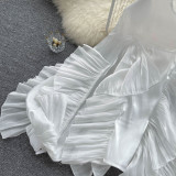 Irregular Ruffled Long-Sleeve Chiffon Blouse Autumn Loose Shirt