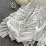 Irregular Ruffled Long-Sleeve Chiffon Blouse Autumn Loose Shirt