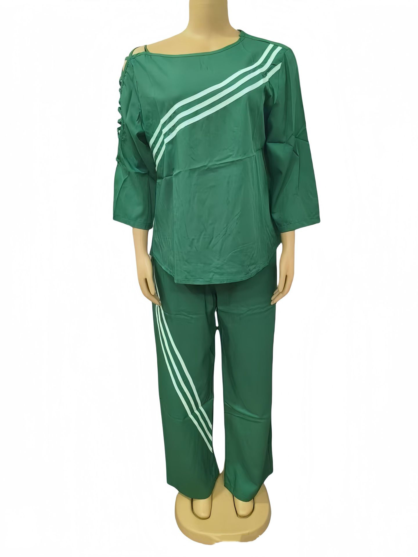 Women Twill color matching Casual Top and trousers Two Piece Set