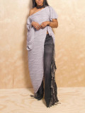 Women irregular asymmetrical strapless top
