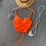 Women Sexy Summer Candy Color Drawstring Crop Tank Top