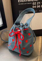 Women embroidery Heart Print drawstring pink handbag single shoulder crossbody bucket bag Women embroidery Heart Print drawstring pink handbag single shoulder crossbody bucket bag