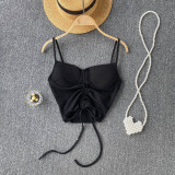 Women Sexy Summer Candy Color Drawstring Crop Tank Top