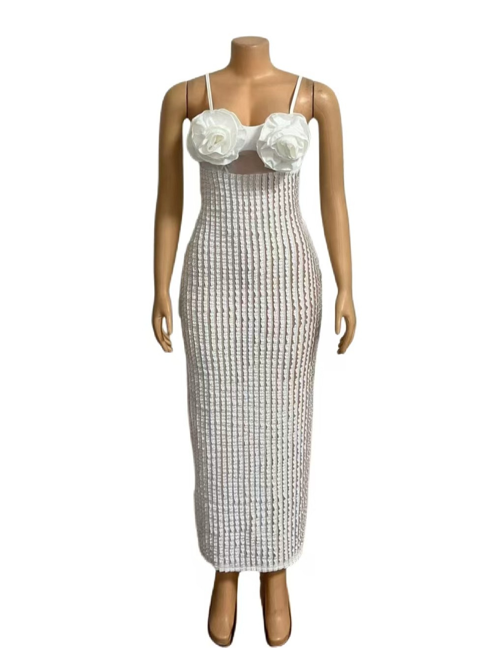 Women Soid Strapless Sling Sexy Hollow Dress