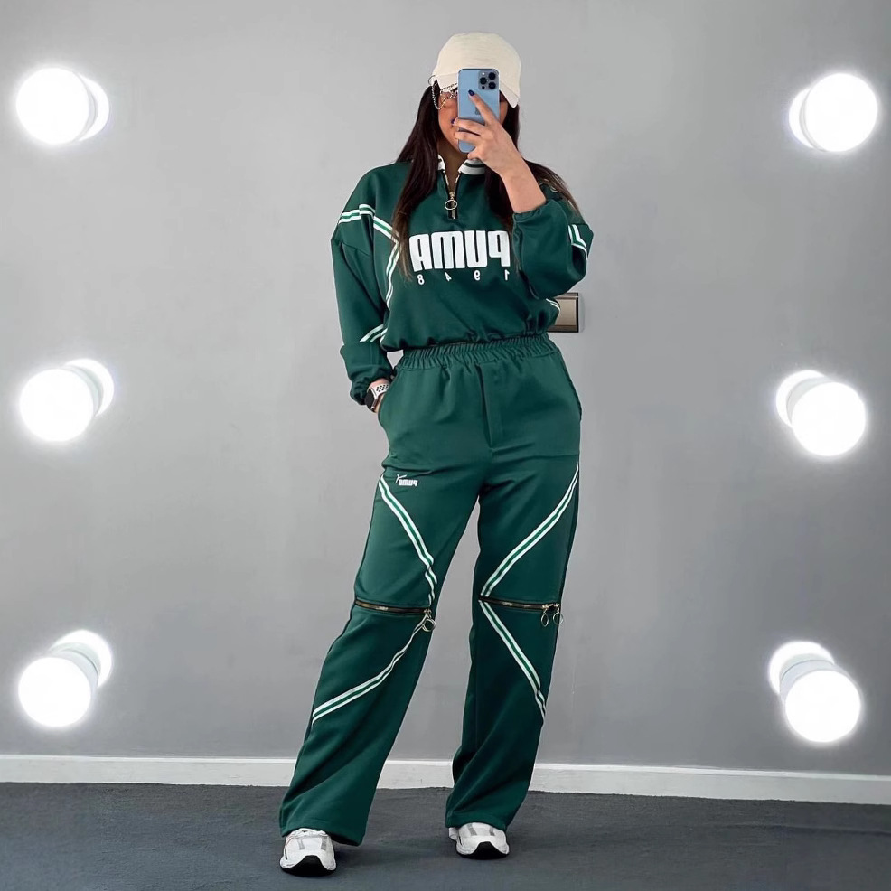 Plus Size Women Round Neck Top and Trousers Casual Two Piece Set