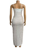 Women Soid Strapless Sling Sexy Hollow Dress